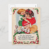 ヴィンテージレトロキッズハグハートバレンタインカード シーズンポストカード (正面/裏面)