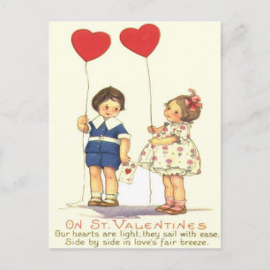 ヴィンテージレトロキッズハートバルーンValentine Card シーズンポストカード