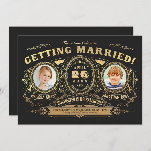 ヴィンテージレトロキッズフォト結婚式招待状フォイル 招待状 (正面/裏面)