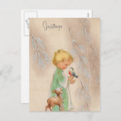 ヴィンテージレトロキッズホリデークリスマスハガキ シーズンポストカード (正面/裏面)