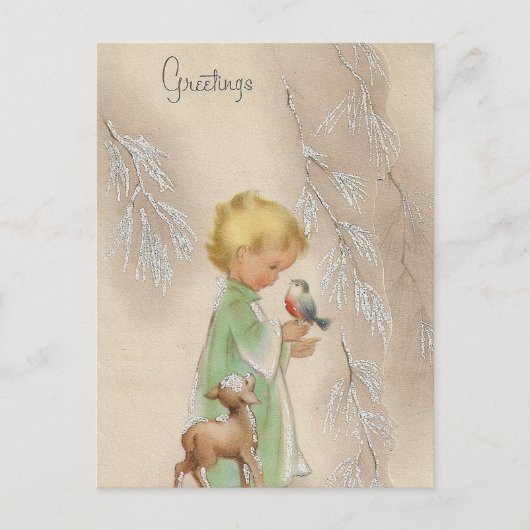 ヴィンテージレトロキッズホリデークリスマスハガキ シーズンポストカード (正面)