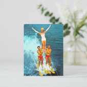 ヴィンテージレトロキッチェ女性デルスウォータースキーヤー ポストカード (スタンド正面)