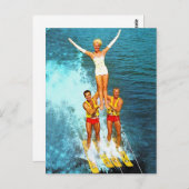 ヴィンテージレトロキッチェ女性デルスウォータースキーヤー ポストカード (正面/裏面)