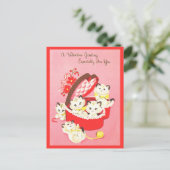 ヴィンテージレトロキッテン50sスイートピンクバレンタイン シーズンポストカード (スタンド正面)