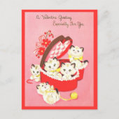 ヴィンテージレトロキッテン50sスイートピンクバレンタイン シーズンポストカード (正面)