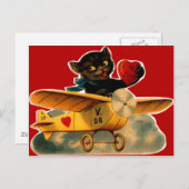 ヴィンテージレトロキットイン飛行機バレンタイン シーズンポストカード (正面/裏面)