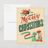 ヴィンテージレトロキャッツのクリスマスポストカード シーズンポストカード (正面/裏面)