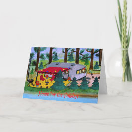 ヴィンテージレトロキャンパー湖のクリスマスカード カード