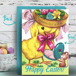 ヴィンテージレトロキュートイースターボンネットシックカスタムホテル シーズンカード