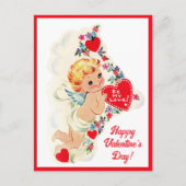ヴィンテージレトロキューピッドエンジェルビーマイラブバレンタイン シーズンポストカード (正面)