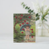 ヴィンテージレトロキューピッドハート傘バレンタインカード シーズンポストカード (スタンド正面)