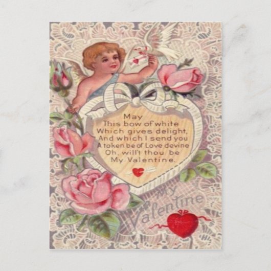 ヴィンテージレトロクビクトリアンピッドバラバレンタインカード シーズンポストカード (正面)