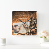 ヴィンテージレトロクラシックカメラカスタムの田舎者の家族  スクエア壁時計 (ホーム)