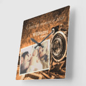 ヴィンテージレトロクラシックカメラカスタムの田舎者の家族  スクエア壁時計 (傾斜)