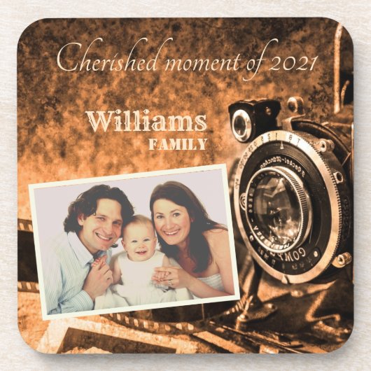 ヴィンテージレトロクラシックカメラ素朴カスタムな家族 コースター (正面)