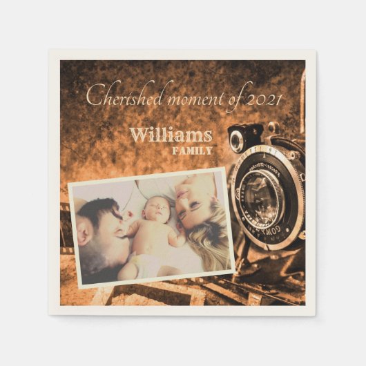 ヴィンテージレトロクラシックカメラ素朴カスタムな家族 スタンダードカクテルナプキン (正面)