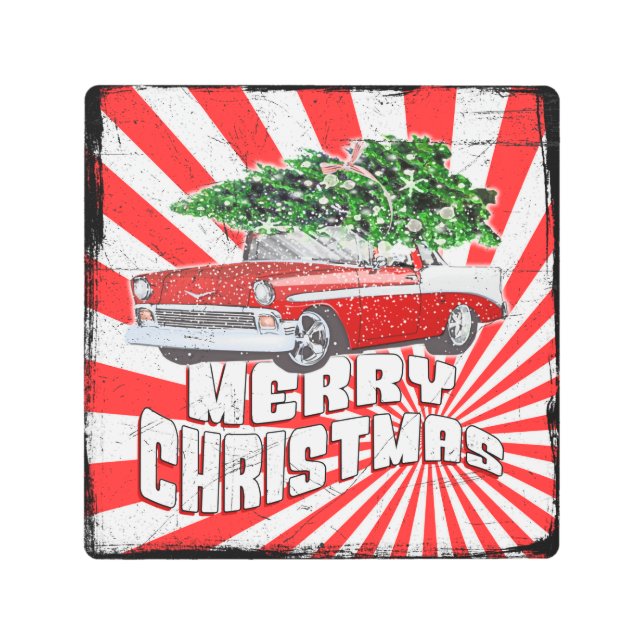 ヴィンテージレトロクラシックカークリスマスグランジ メタルプリント (正面)