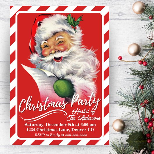 ヴィンテージレトロクラシックサンタクリスマスパーティー 招待状