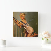 ヴィンテージレトロクラシックピンアップガール スクエア壁時計 (ホーム)