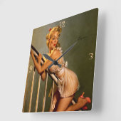 ヴィンテージレトロクラシックピンアップガール スクエア壁時計 (傾斜)