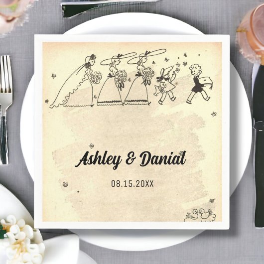 ヴィンテージレトロクラシックブリデスマ素朴イド結婚ズ スタンダードカクテルナプキン