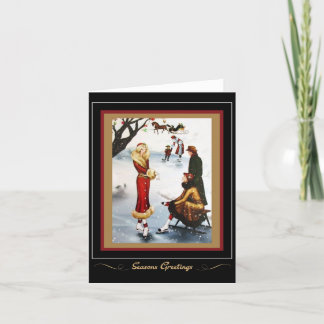 ヴィンテージレトロクリスマスアイススケートで滑る1920sカード シーズンカード