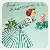 ヴィンテージレトロクリスマスウィッシュホリデーシール スクエアシール (正面)