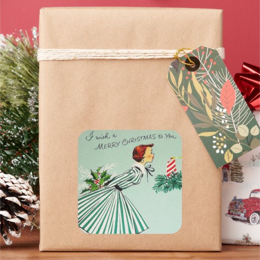 ヴィンテージレトロクリスマスウィッシュホリデーシール スクエアシール (クリスマス)