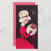 ヴィンテージレトロクリスマスウーマンin雪 シーズンカード (正面/裏面)