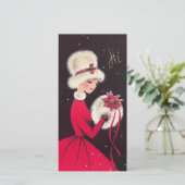 ヴィンテージレトロクリスマスウーマンin雪 シーズンカード (スタンド正面)