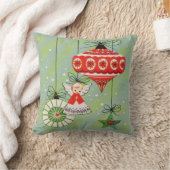 ヴィンテージレトロクリスマスエンジェルオーナメントグリーン クッション (ブランケット)