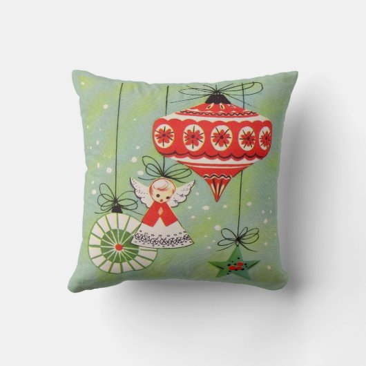 ヴィンテージレトロクリスマスエンジェルオーナメントグリーン クッション (裏面)