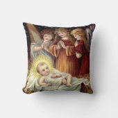 ヴィンテージレトロクリスマスエンジェルズウィズベビーイエス クッション (正面)