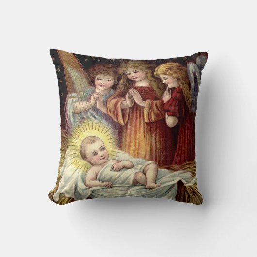 ヴィンテージレトロクリスマスエンジェルズウィズベビーイエス クッション (正面)