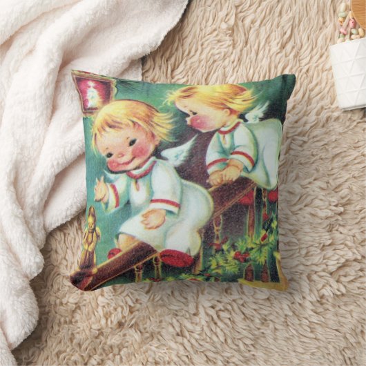 ヴィンテージレトロクリスマスエンジェルズホームデコールピロー クッション (ブランケット)