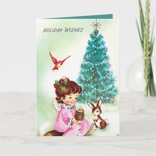 ヴィンテージレトロクリスマスエンジェル追加文字カード シーズンカード (正面)