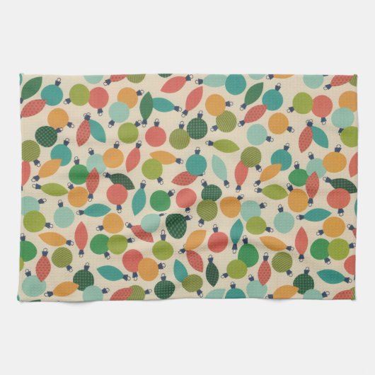 ヴィンテージレトロクリスマスオーナメントとライト キッチンタオル (横)