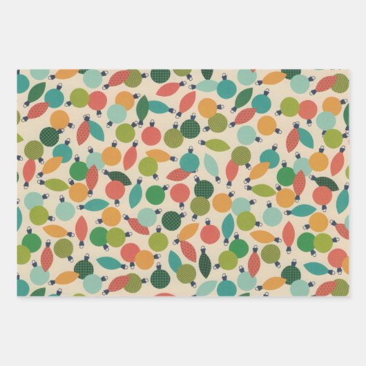 ヴィンテージレトロクリスマスオーナメントとライト ラッピングペーパーシート (正面2)