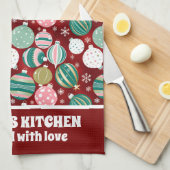 ヴィンテージレトロクリスマスオーナメントと雪 キッチンタオル (四つ折り)