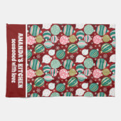 ヴィンテージレトロクリスマスオーナメントと雪 キッチンタオル (横)