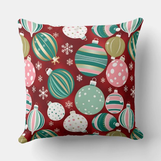 ヴィンテージレトロクリスマスオーナメントと雪 クッション (裏面)