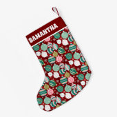 ヴィンテージレトロクリスマスオーナメントと雪 スモールクリスマスストッキング (裏面 (吊り時))