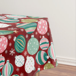 ヴィンテージレトロクリスマスオーナメントと雪 テーブルクロス