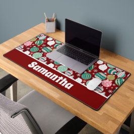 ヴィンテージレトロクリスマスオーナメントと雪 デスクマット