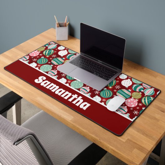 ヴィンテージレトロクリスマスオーナメントと雪 デスクマット (オフィス2)