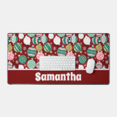 ヴィンテージレトロクリスマスオーナメントと雪 デスクマット (キーボード&マウス)