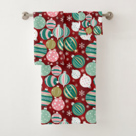 ヴィンテージレトロクリスマスオーナメントと雪 バスタオルセット