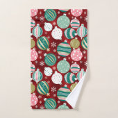 ヴィンテージレトロクリスマスオーナメントと雪 バスタオルセット (ハンドタオル)