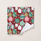 ヴィンテージレトロクリスマスオーナメントと雪 バスタオルセット (ウォッシュタオル)