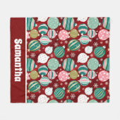 ヴィンテージレトロクリスマスオーナメントと雪 フリースブランケット (正面(横))